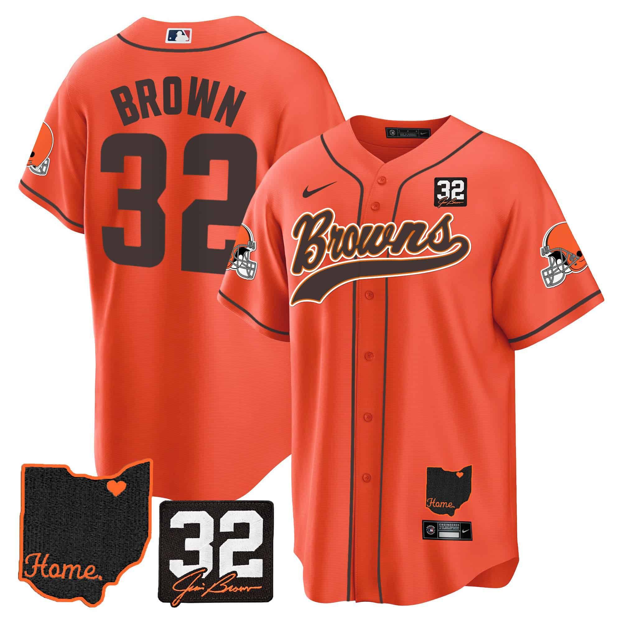 Men Cleveland Browns #32 Brown Orange Memorial Home Patch Baseball 2024 Nike NFL Jersey